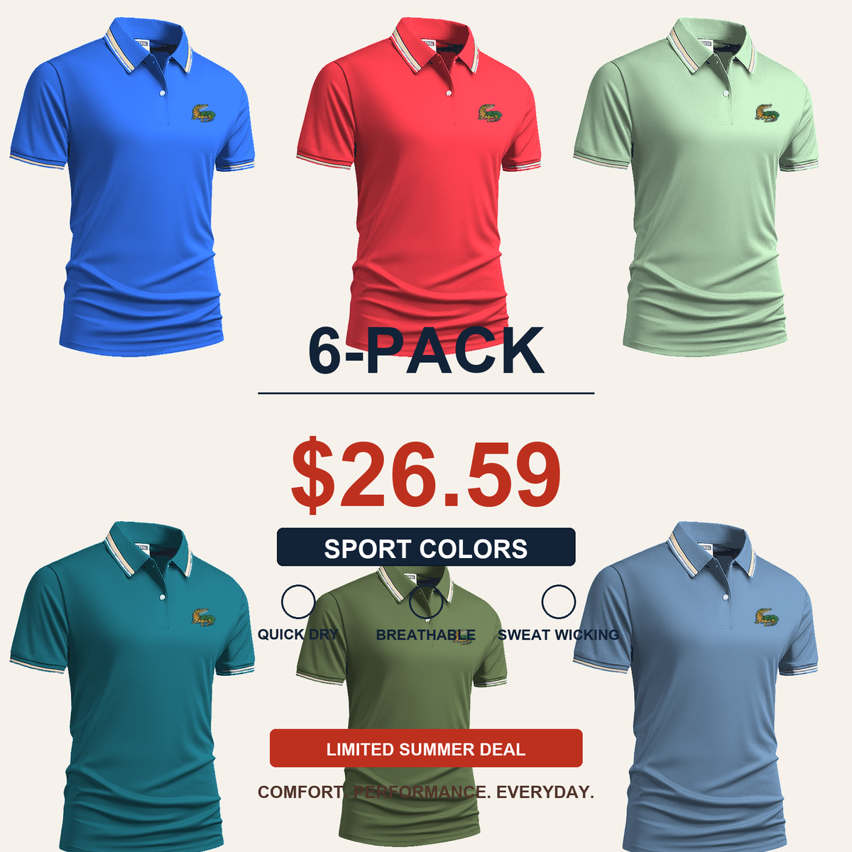 SUMMER FINAL SALE - Men's Quick Dry Breathable Polo Shirt 15-Pack $34.99