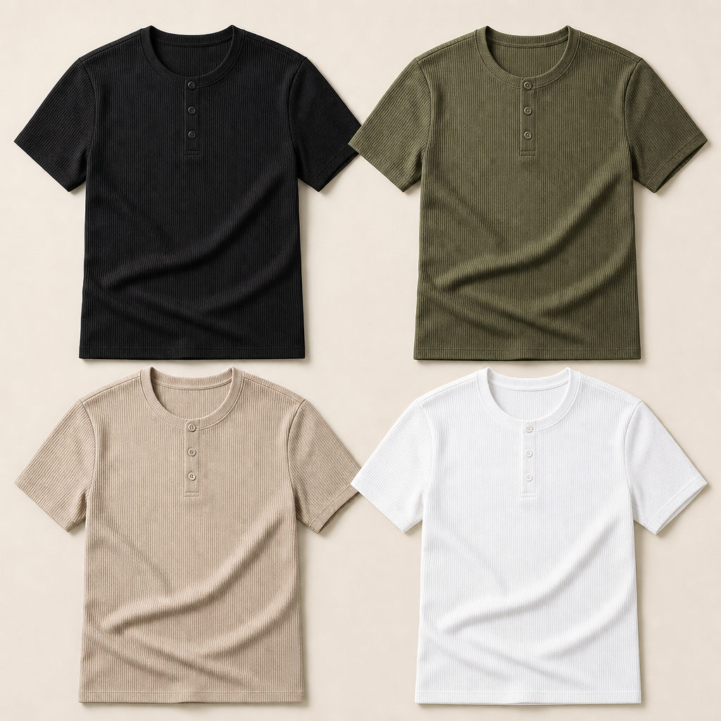 Men’s Ribbed Short Sleeve Henley Shirt