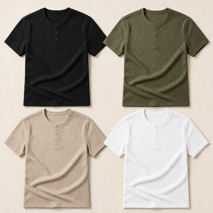 Men’s Ribbed Short Sleeve Henley Shirt