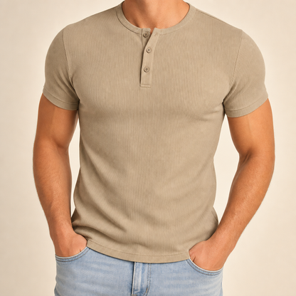 Men’s Ribbed Short Sleeve Henley Shirt
