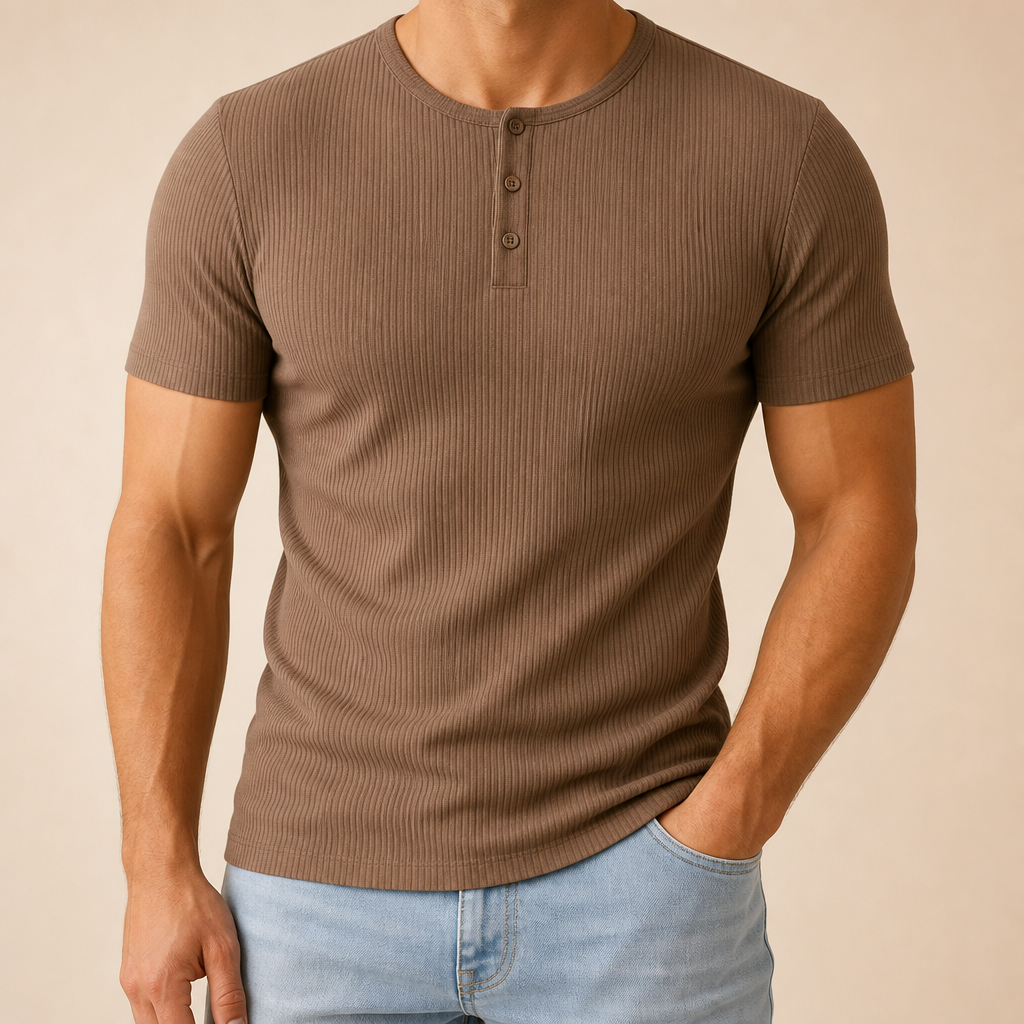 Men’s Ribbed Short Sleeve Henley Shirt