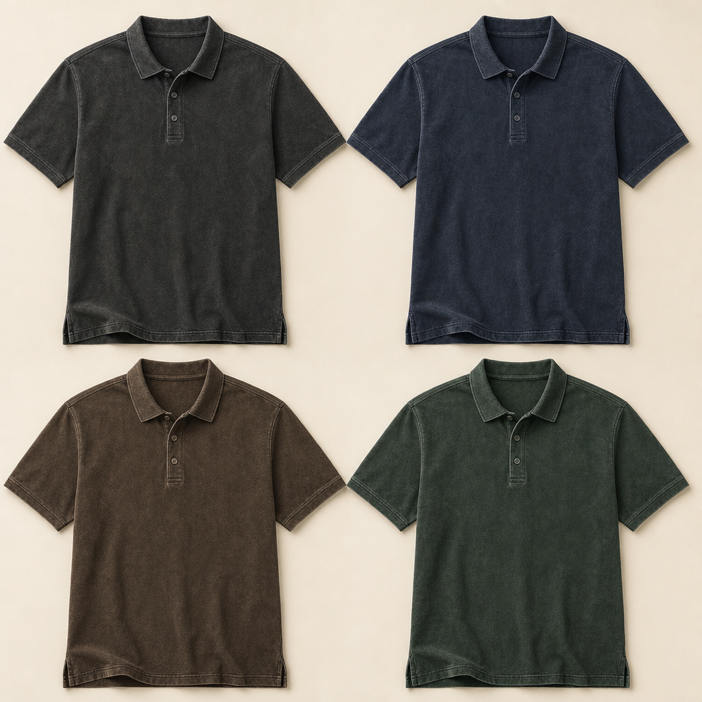 Men’s Vintage Wash No-Pocket Polo Shirt