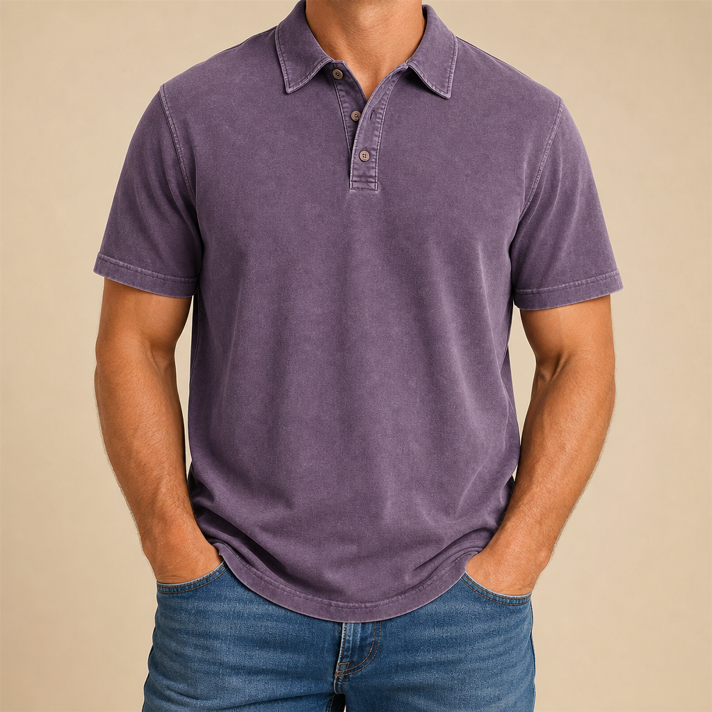 Men’s Vintage Wash No-Pocket Polo Shirt