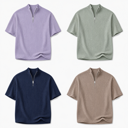 Men's Short Sleeve Zip Mock Neck Knit Top