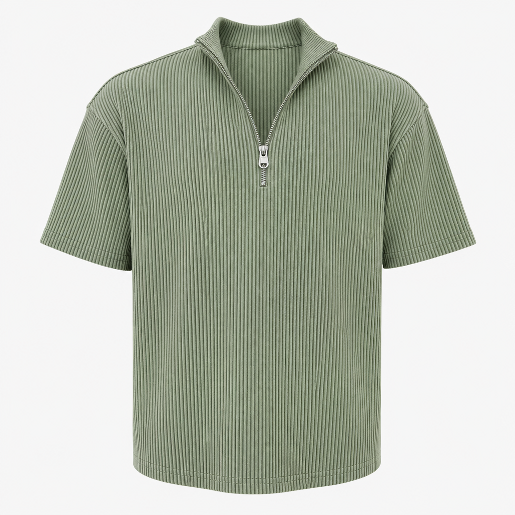 Men's Short Sleeve Zip Mock Neck Knit Top