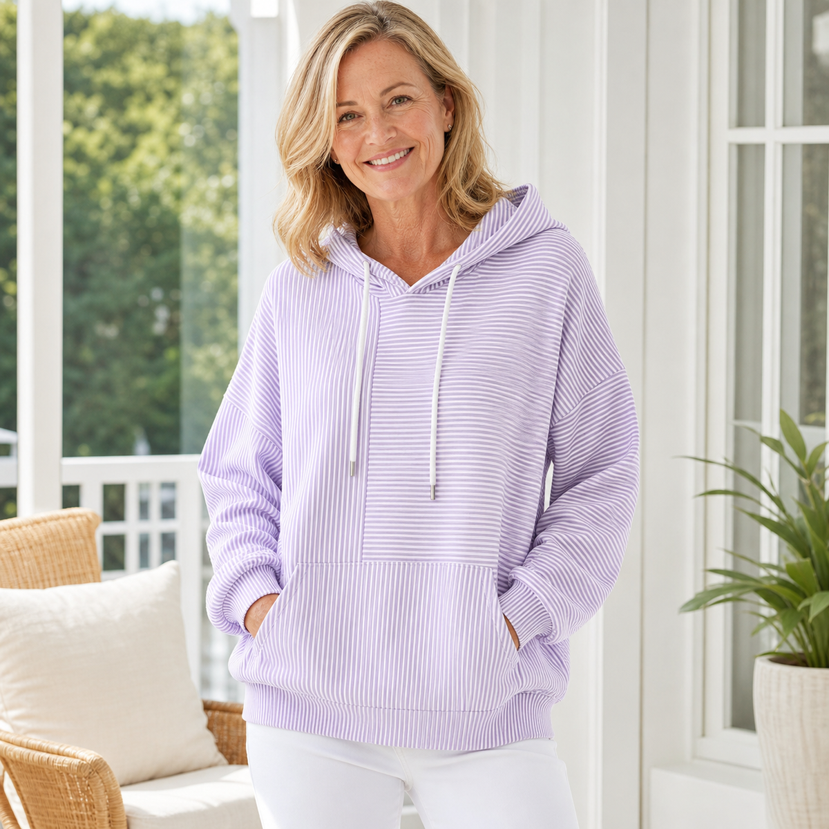 Women's Oversized Striped Hooded Pullover Sweatshirt