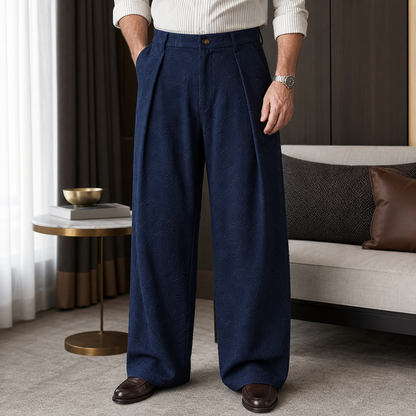 Men's Embossed Floral Wide-Leg Casual Pants