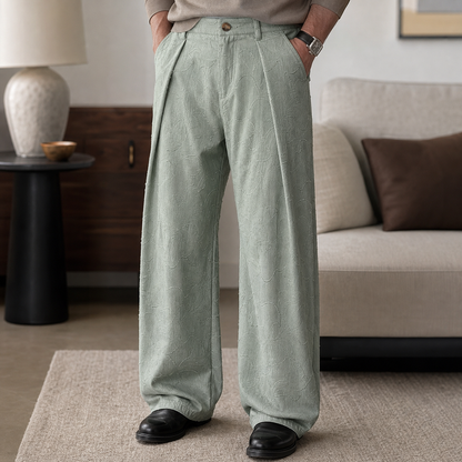 Men's Embossed Floral Wide-Leg Casual Pants