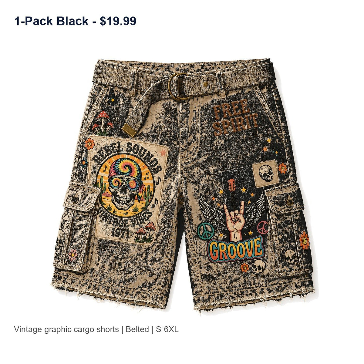 CLEARANCE SALE - Men's Vintage Graphic Cargo Shorts - 14 Colors & Bundle Deals