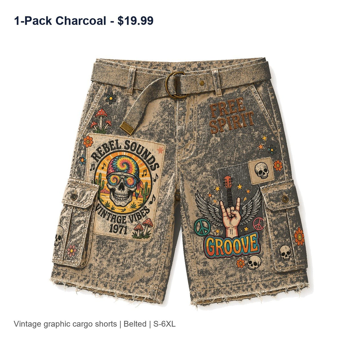 CLEARANCE SALE - Men's Vintage Graphic Cargo Shorts - 14 Colors & Bundle Deals