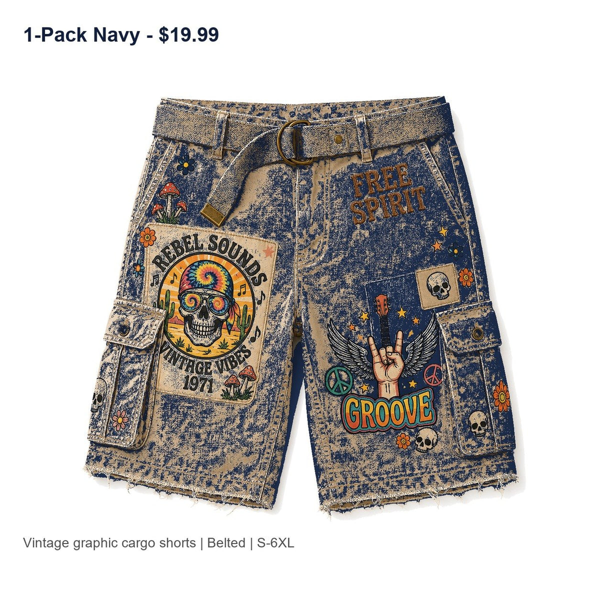 CLEARANCE SALE - Men's Vintage Graphic Cargo Shorts - 14 Colors & Bundle Deals