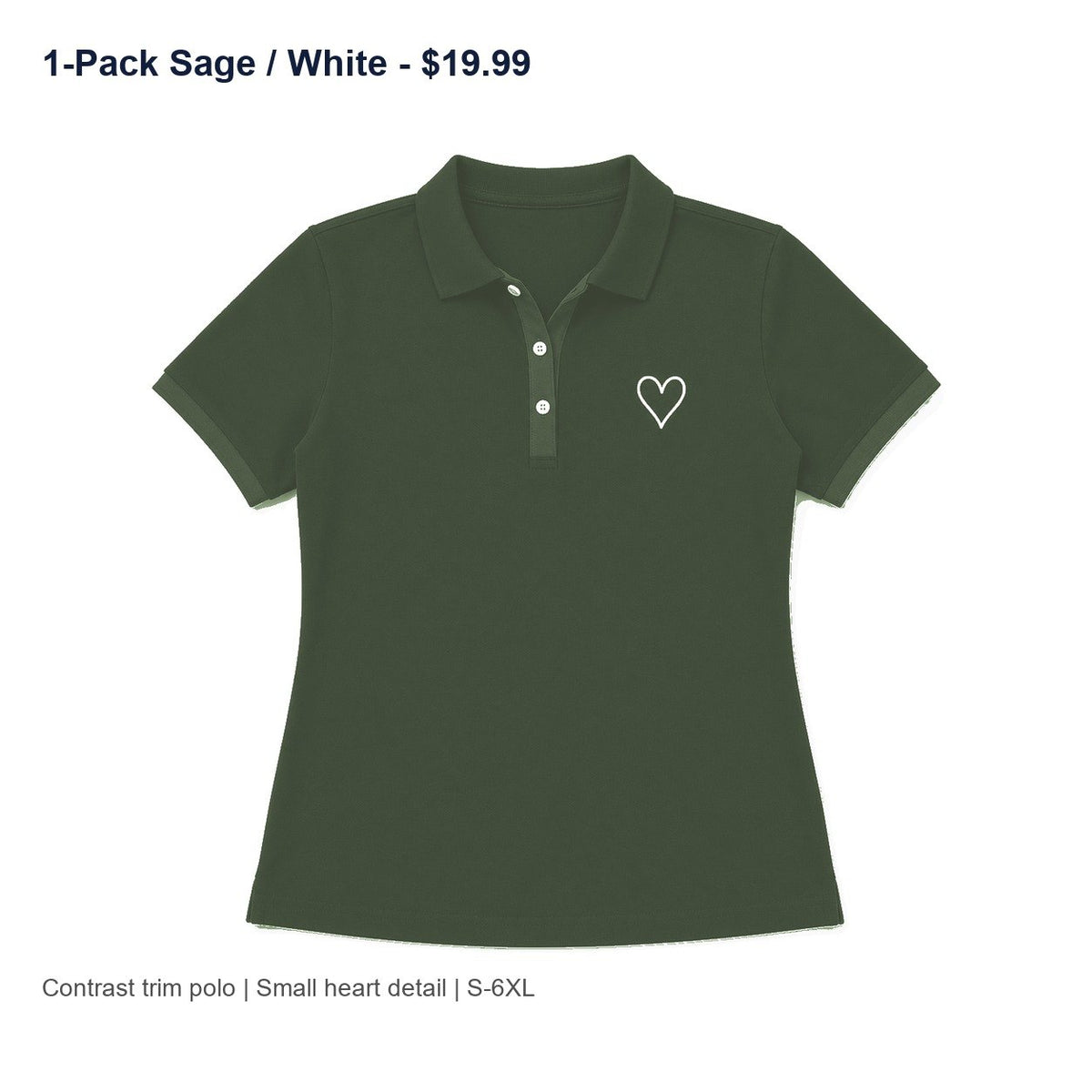 CLEARANCE SALE - Women's Contrast Trim Heart Polo Shirt - 14 Colors & Bundle Deals