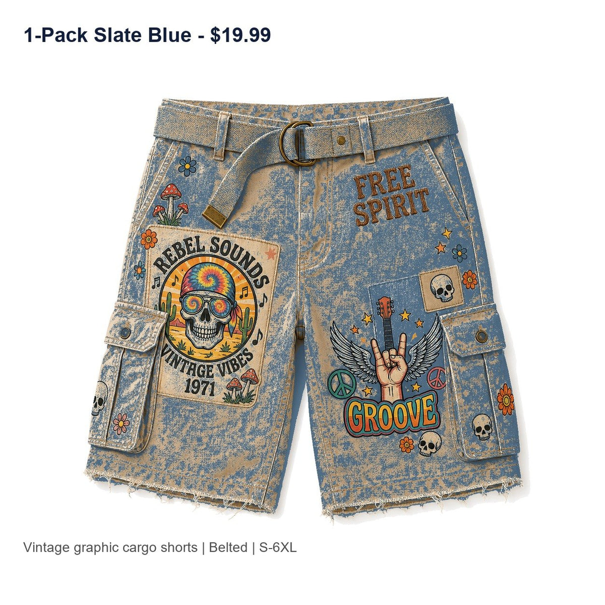 CLEARANCE SALE - Men's Vintage Graphic Cargo Shorts - 14 Colors & Bundle Deals